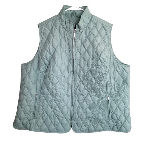 Eddie Bauer Quilted Puffer Vest Women's 4XL Embroidered Goose Down Light Blue - Picture 1 of 8